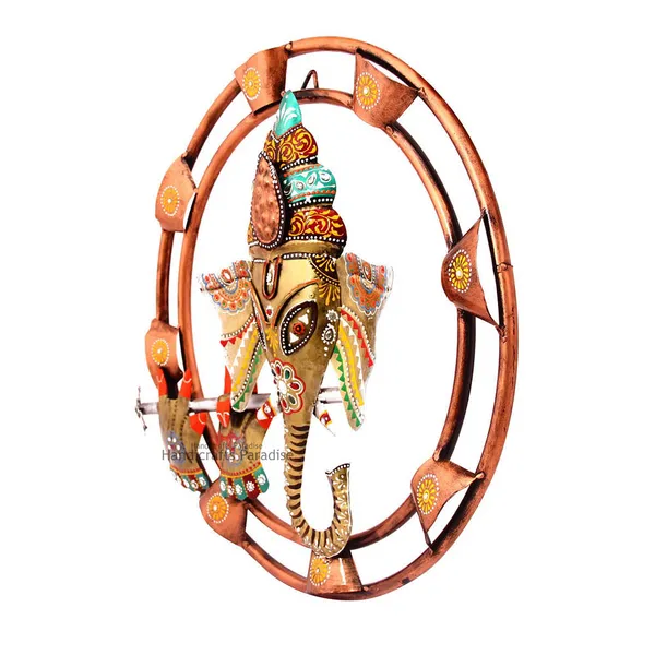 Golden_Iron_Ganesha_Playing_Flute_Wall_Art,_18_Inch