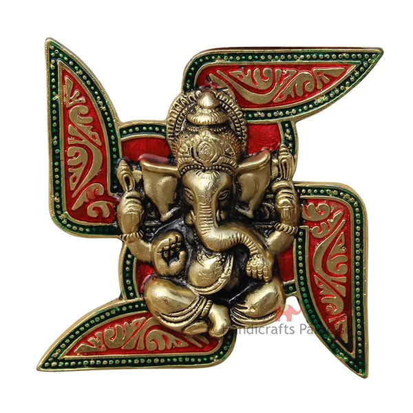 Brown_Ganesha_Placed_On_Swastik_Aluminium_Wall_Decor