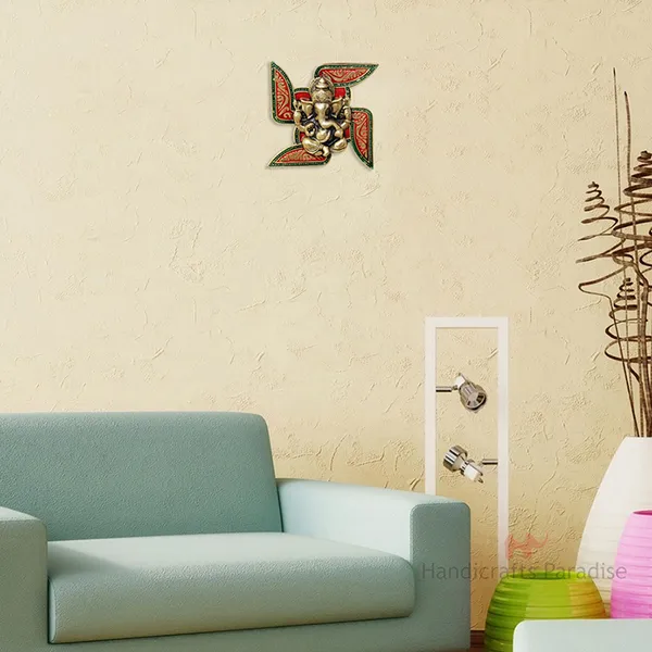 Brown_Ganesha_Placed_On_Swastik_Aluminium_Wall_Decor