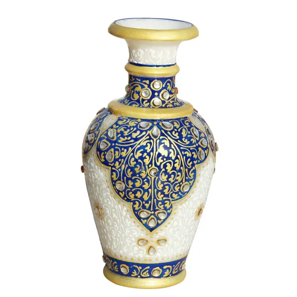 White_Kuppi_Work_Marble_Flower_Vase,_6_Inch