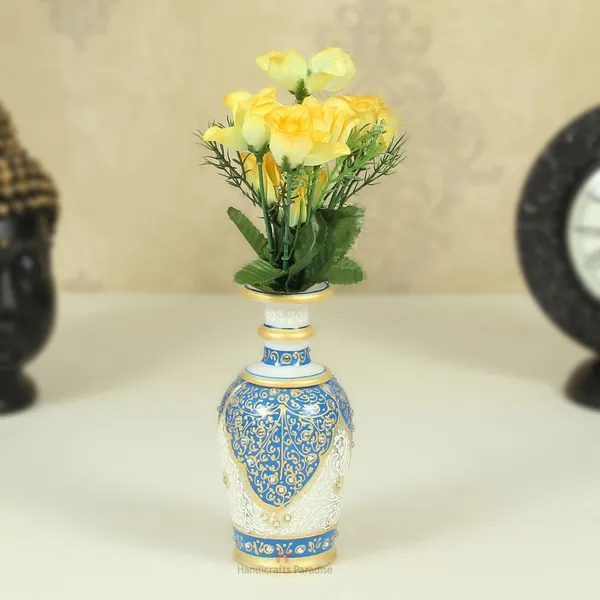 White_Kuppi_Work_Marble_Flower_Vase,_6_Inch