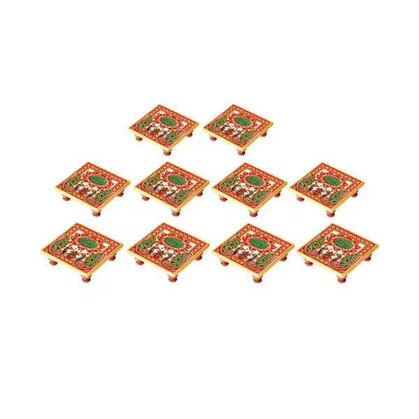 Multicolor_Marble_Chowki_With_Peacock_Design_(Set_Of_10_Pc)