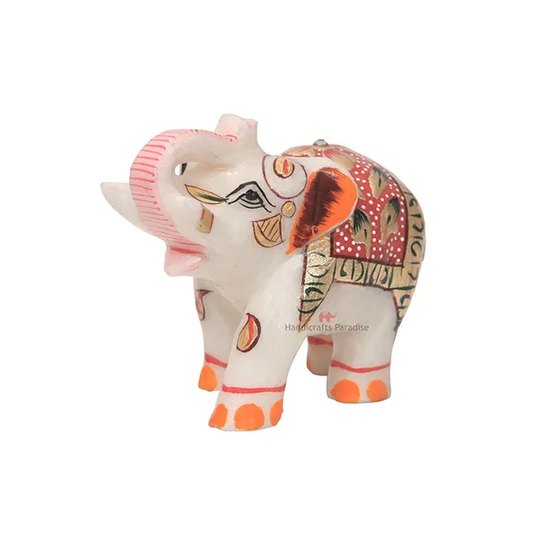 White_Marble_Elephant_With_Red_Emboss_Painted_Showpiece,_2.75_Inch