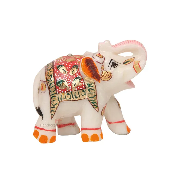 White_Marble_Elephant_With_Red_Emboss_Painted_Showpiece,_2.75_Inch