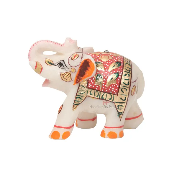 White_Marble_Elephant_With_Red_Emboss_Painted_Showpiece,_2.75_Inch