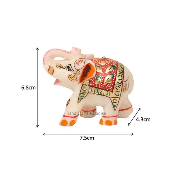 White_Marble_Elephant_With_Red_Emboss_Painted_Showpiece,_2.75_Inch