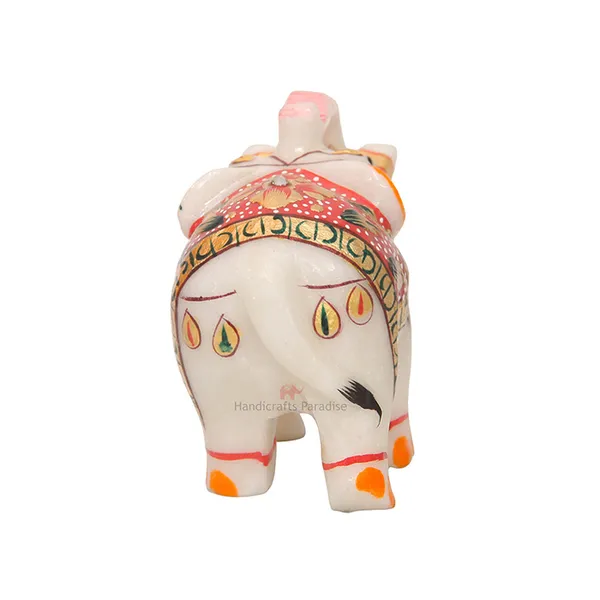 White_Marble_Elephant_With_Red_Emboss_Painted_Showpiece,_2.75_Inch