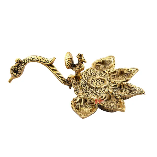 Golden_Diya_With_Peacock_Handle_Antique