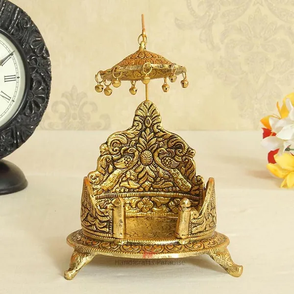 Golden_Antique_Singhasan_With_Intricate_Design_For_Home_Decor,_9_Inch
