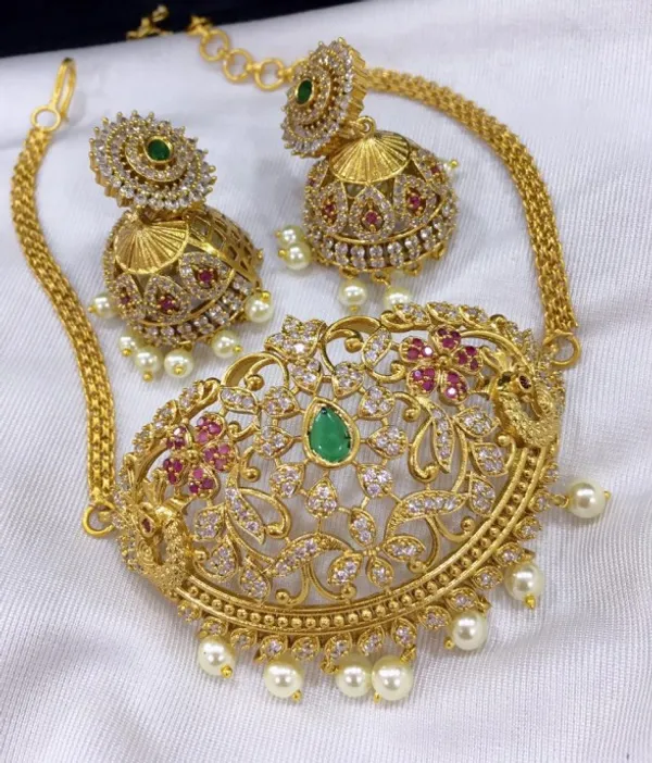Multicolor_Grand_Dual_Peacock_Design_Choker_Set_For_Women