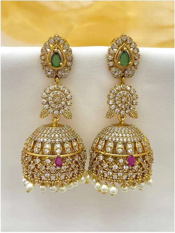 Multicolor_Antique_Style_Gold_Plated_Jhumkas_With_Crystals_Earring_For_Women