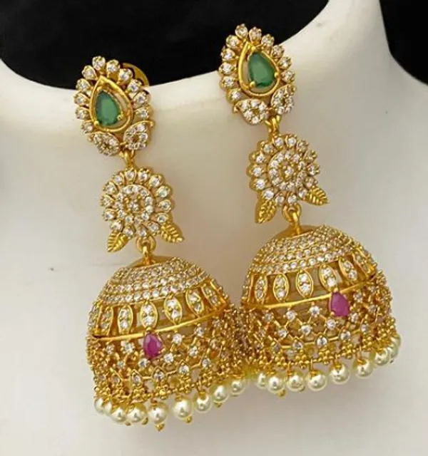 Multicolor_Antique_Style_Gold_Plated_Jhumkas_With_Crystals_Earring_For_Women
