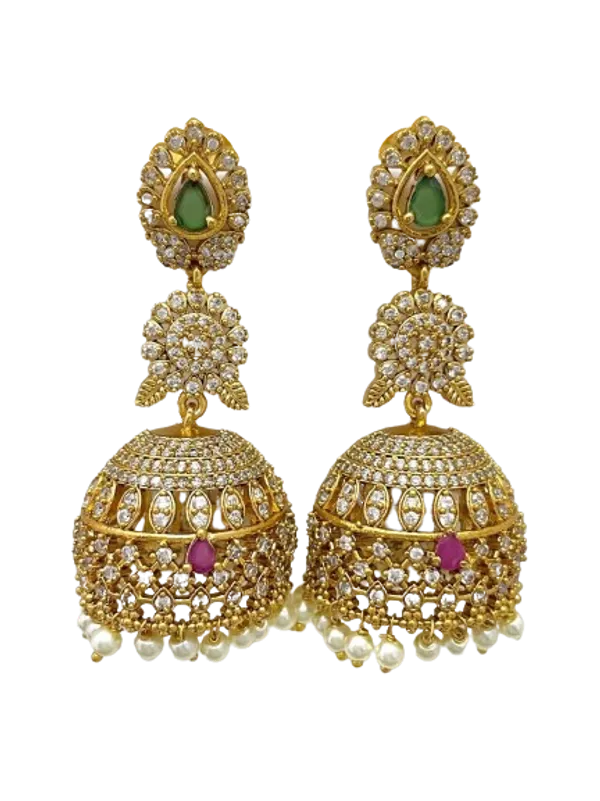 Multicolor_Antique_Style_Gold_Plated_Jhumkas_With_Crystals_Earring_For_Women