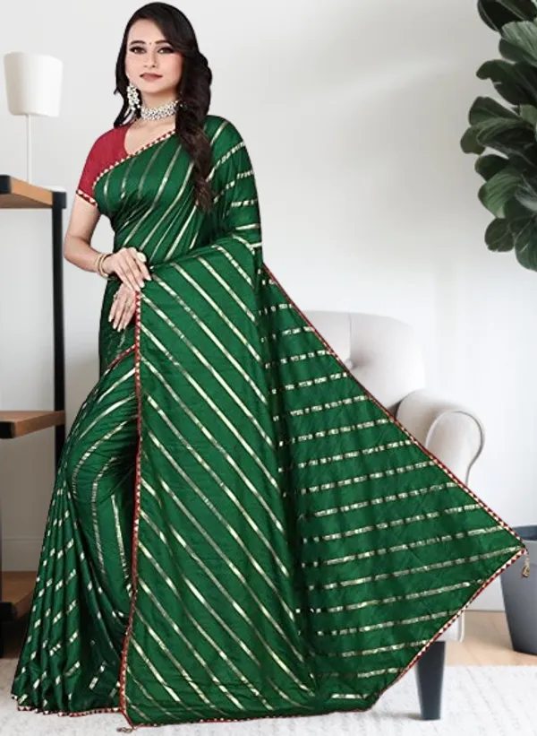 Green_Silk_Blend_Floral_Print_Wedding_And_Festive_Leheria_Blend_Saree_With_unstitched_Blouse