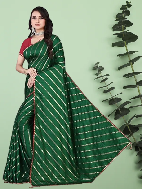 Green_Silk_Blend_Floral_Print_Wedding_And_Festive_Leheria_Blend_Saree_With_unstitched_Blouse