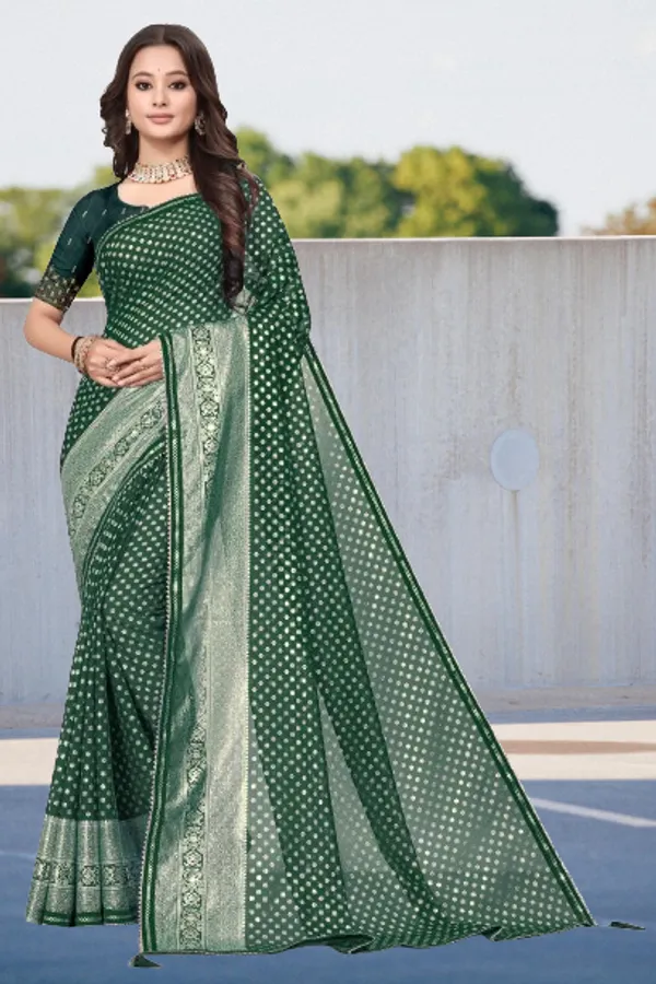 Green_Designer_Fancy_Foil_Print_Patola_Saree_With_Embrodary_Blouse_Piece
