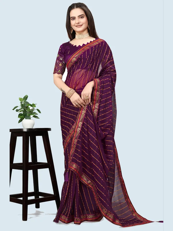 Purple_Jacquard_Printed_Casual_Banarasi_Synthetic_Saree_With_unstitched_Blouse