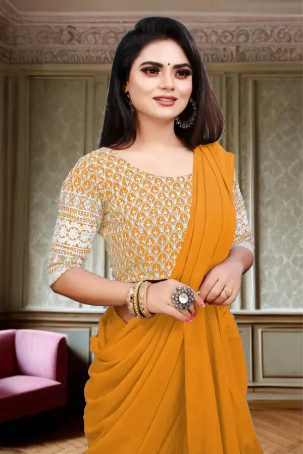 Yellow_Georgette_Solid/Plain_Party_And_Festive_Bollywood_Pure_Saree_With_unstitched_Blouse