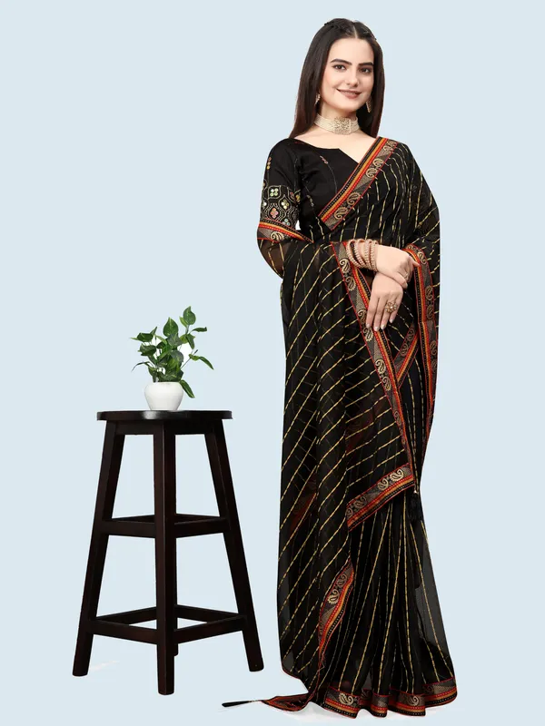 Black_Jacquard_Printed_Casual_Banarasi_Synthetic_Saree_With_unstitched_Blouse