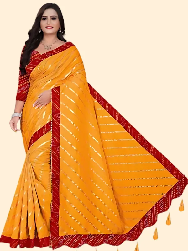 Yellow_Silk_Blend_Floral_Print_Wedding_And_Festive_Leheria_Pure_Saree_With_unstitched_Blouse