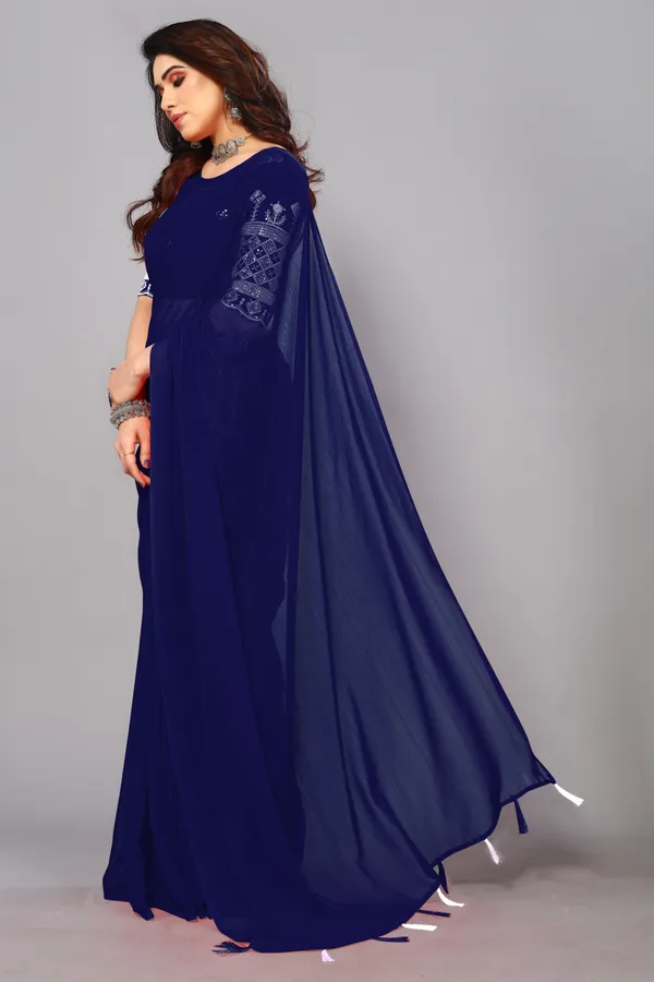 Blue_Georgette_Solid/Plain_Party_And_Festive_Bollywood_Blend_Saree_With_unstitched_Blouse
