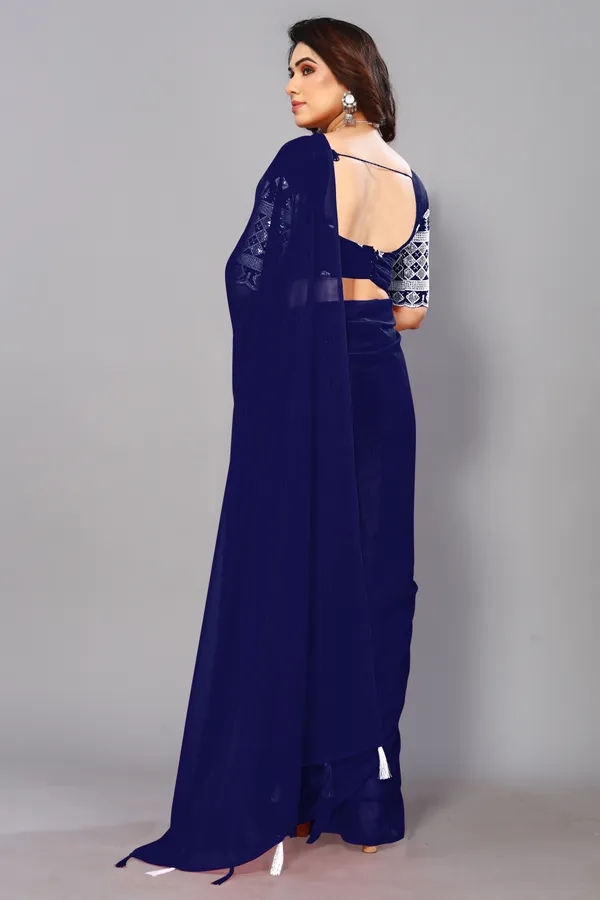 Blue_Georgette_Solid/Plain_Party_And_Festive_Bollywood_Blend_Saree_With_unstitched_Blouse