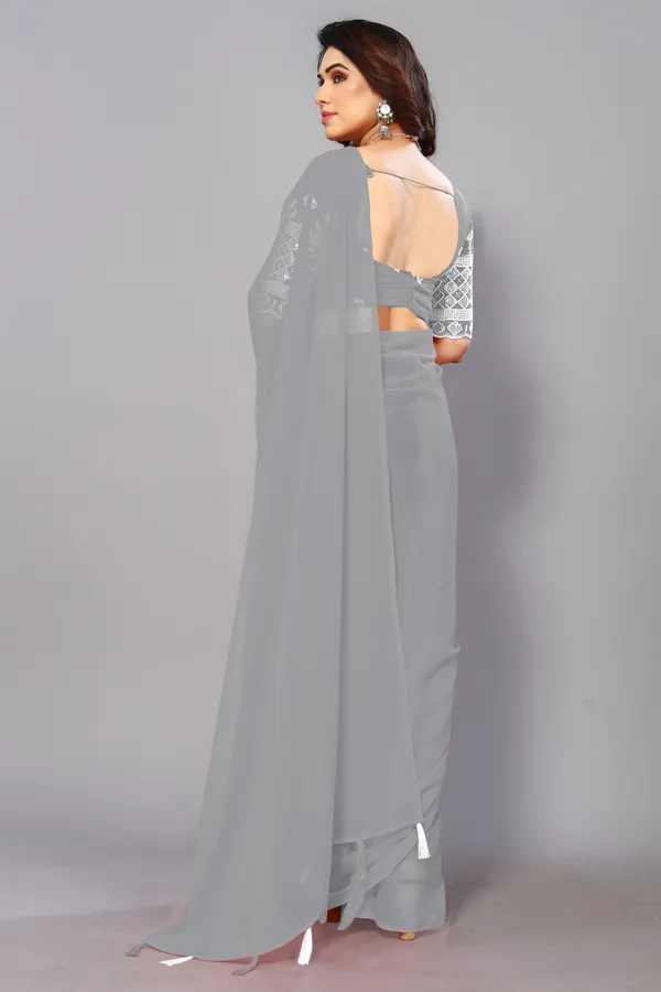 Grey_Georgette_Solid/Plain_Party_And_Festive_Bollywood_Blend_Saree_With_unstitched_Blouse