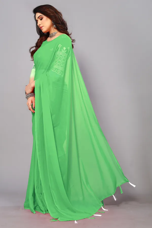 Light_Green_Georgette_Solid/Plain_Party_And_Festive_Bollywood_Blend_Saree_With_unstitched_Blouse