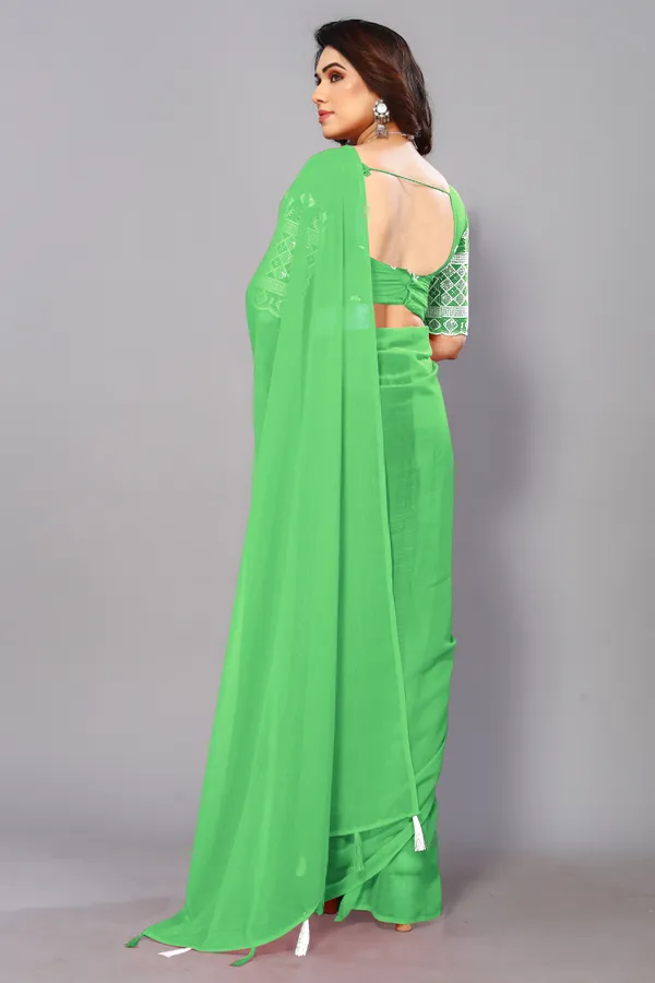 Light_Green_Georgette_Solid/Plain_Party_And_Festive_Bollywood_Blend_Saree_With_unstitched_Blouse