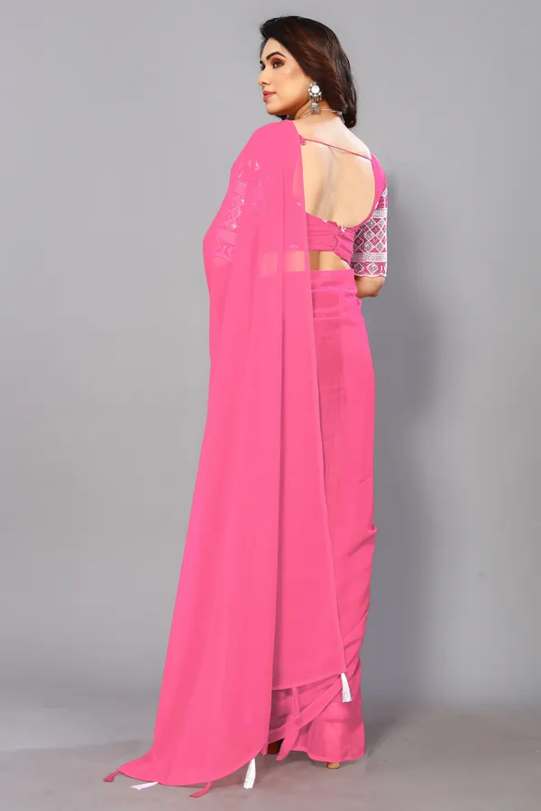 Pink_Georgette_Solid/Plain_Party_And_Festive_Bollywood_Blend_Saree_With_unstitched_Blouse