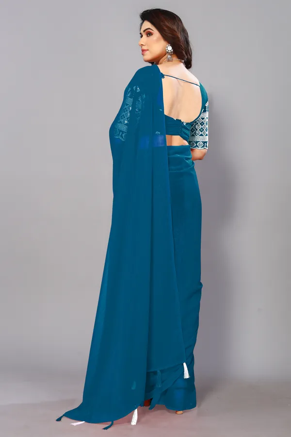 Green_Georgette_Solid/Plain_Party_And_Festive_Bollywood_Blend_Saree_With_unstitched_Blouse