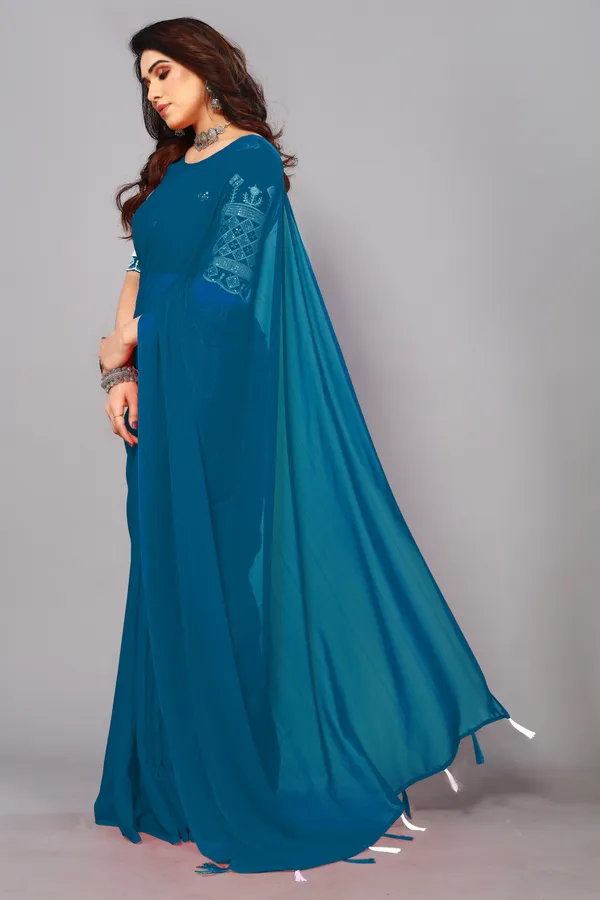 Green_Georgette_Solid/Plain_Party_And_Festive_Bollywood_Blend_Saree_With_unstitched_Blouse