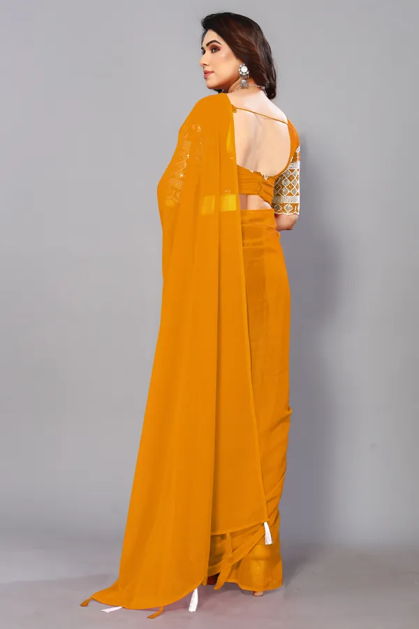 Mustard_Georgette_Solid/Plain_Party_And_Festive_Bollywood_Blend_Saree_With_unstitched_Blouse