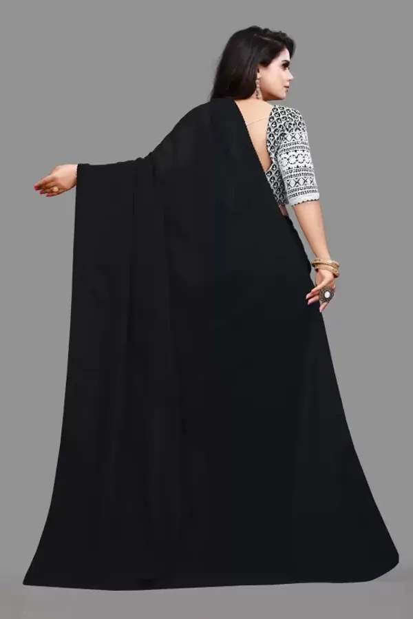 Black_Georgette_Solid/Plain_Party_And_Festive_Bollywood_Pure_Saree_With_unstitched_Blouse