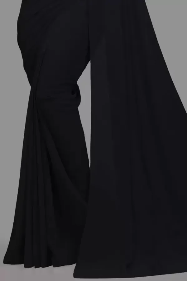 Black_Georgette_Solid/Plain_Party_And_Festive_Bollywood_Pure_Saree_With_unstitched_Blouse
