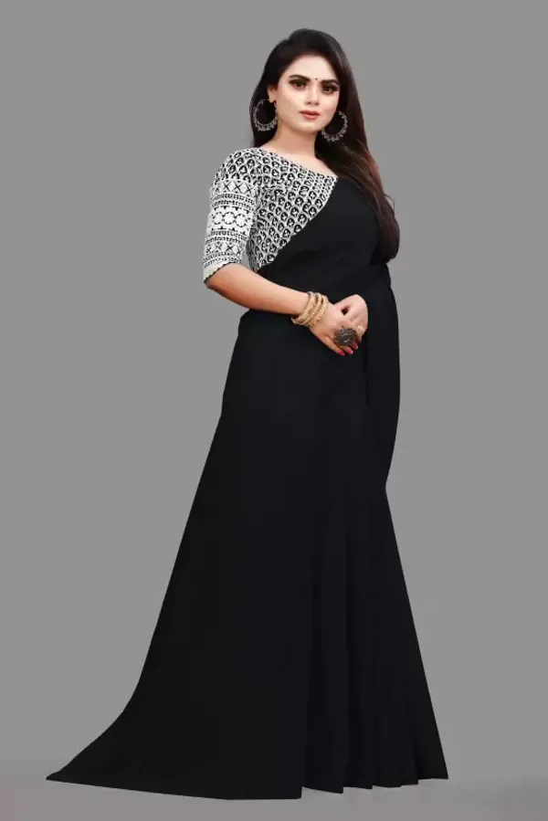Black_Georgette_Solid/Plain_Party_And_Festive_Bollywood_Pure_Saree_With_unstitched_Blouse