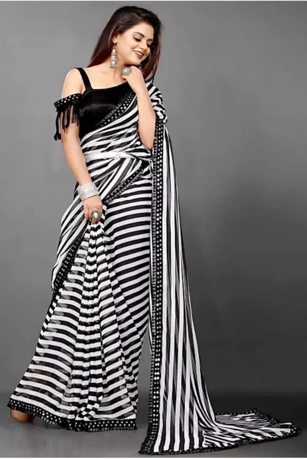 Black_Chiffon_Striped_Party_And_Festive_Bollywood_Pure_Saree_With_unstitched_Blouse