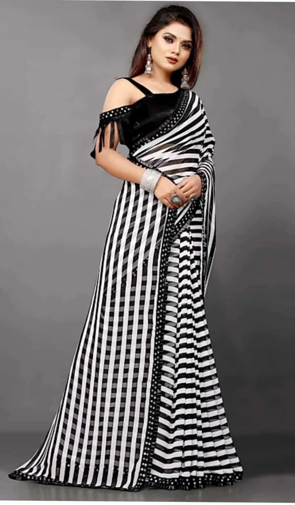 Black_Chiffon_Striped_Party_And_Festive_Bollywood_Pure_Saree_With_unstitched_Blouse