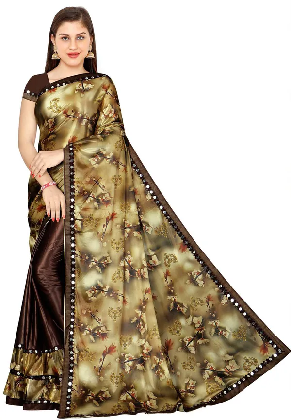 Brown_Lycra_Blend_Digital_Print_Wedding_And_Festive_Bollywood_Blend_Saree_With_unstitched_Blouse