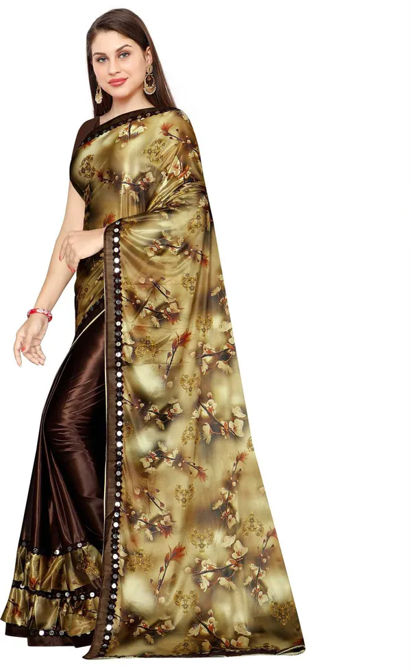 Brown_Lycra_Blend_Digital_Print_Wedding_And_Festive_Bollywood_Blend_Saree_With_unstitched_Blouse
