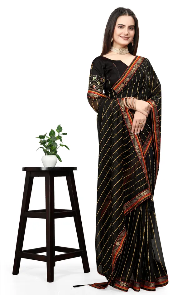 Black_Jacquard_Printed_Casual_Banarasi_Synthetic_Saree_With_unstitched_Blouse