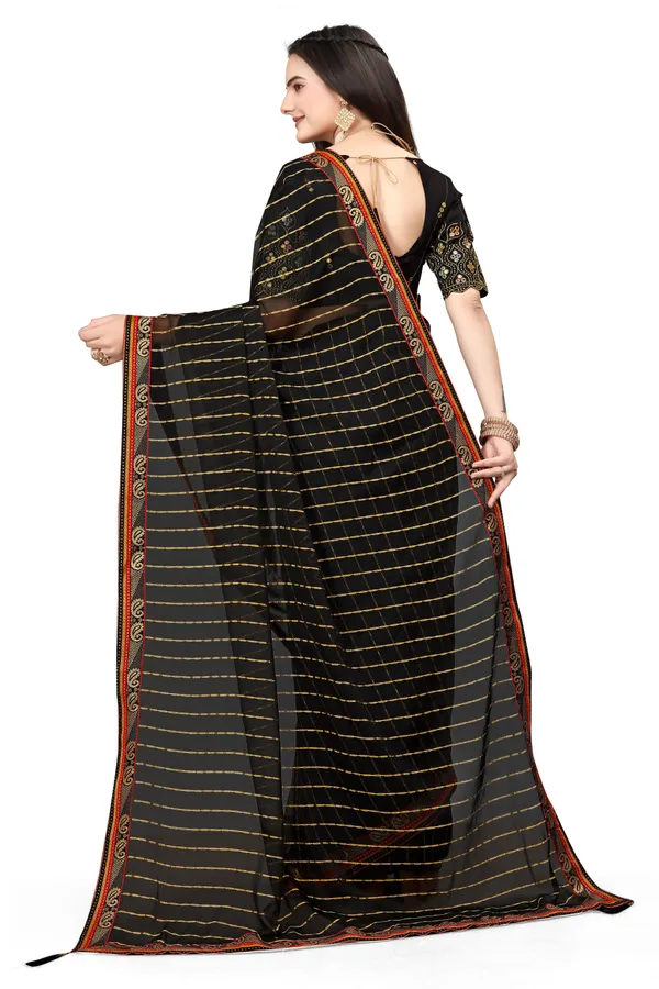 Black_Jacquard_Printed_Casual_Banarasi_Synthetic_Saree_With_unstitched_Blouse