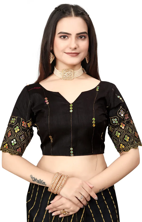 Black_Jacquard_Printed_Casual_Banarasi_Synthetic_Saree_With_unstitched_Blouse
