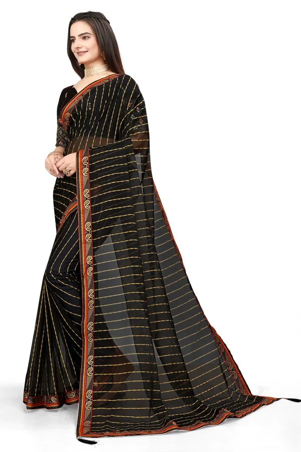 Black_Jacquard_Printed_Casual_Banarasi_Synthetic_Saree_With_unstitched_Blouse