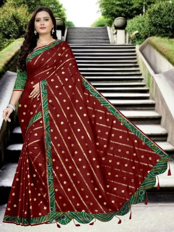 Maroon_Art_Silk_Printed_Party_And_Festive_Bandhani_Pure_Saree_With_unstitched_Blouse