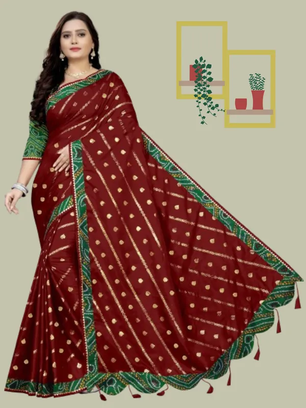 Maroon_Art_Silk_Printed_Party_And_Festive_Bandhani_Pure_Saree_With_unstitched_Blouse