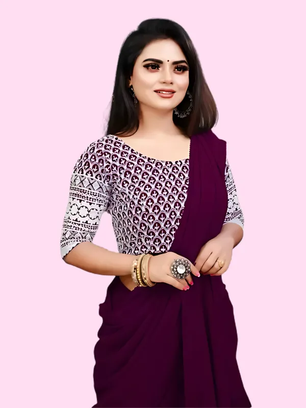 Purple_Georgette_Solid/Plain_Party_And_Festive_Bollywood_Pure_Saree_With_unstitched_Blouse