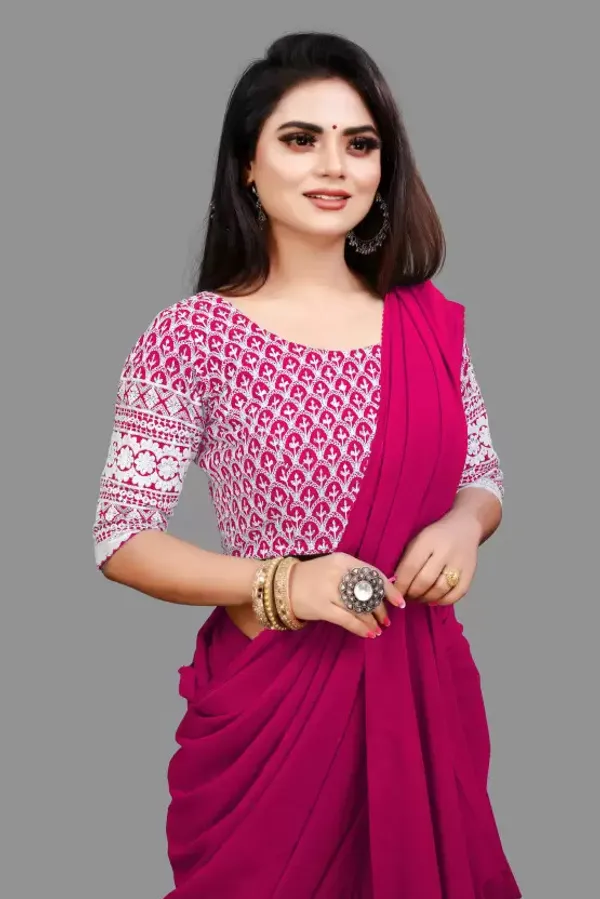 Magenta_Georgette_Solid/Plain_Party_And_Festive_Bollywood_Pure_Saree_With_unstitched_Blouse