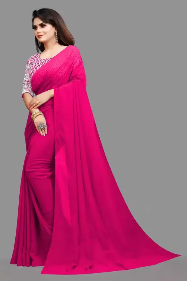 Magenta_Georgette_Solid/Plain_Party_And_Festive_Bollywood_Pure_Saree_With_unstitched_Blouse
