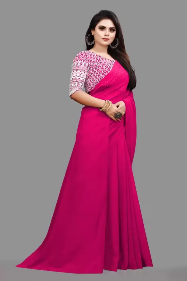 Magenta_Georgette_Solid/Plain_Party_And_Festive_Bollywood_Pure_Saree_With_unstitched_Blouse